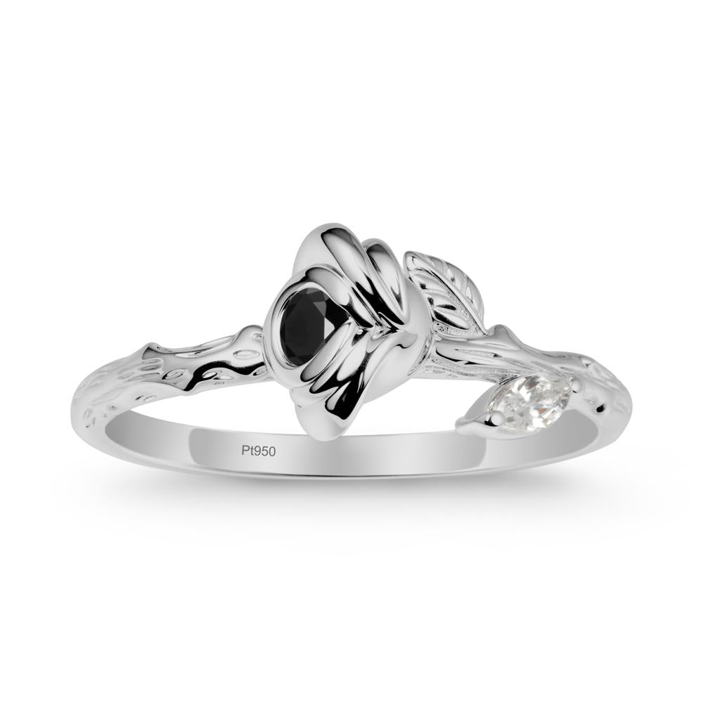 Rose Black Spinel Ring with Woodgrain Textured - LUO Jewelry #metal_platinum