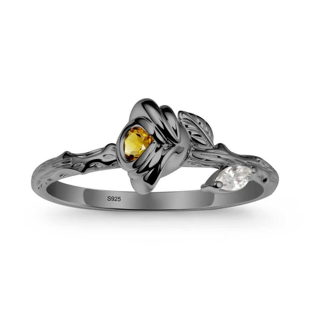 Rose Ring with Round Citrine - LUO Jewelry #metal_black finish sterling silver