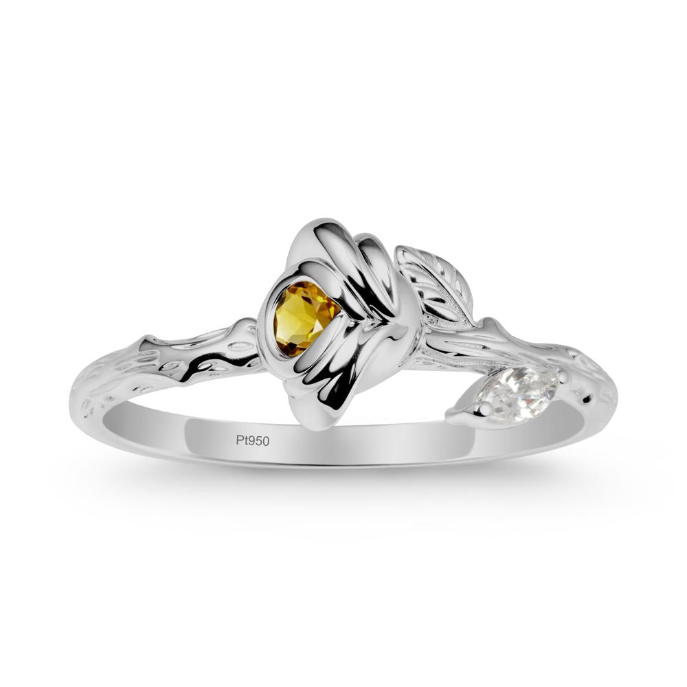 Rose Ring with Round Citrine - LUO Jewelry #metal_platinum