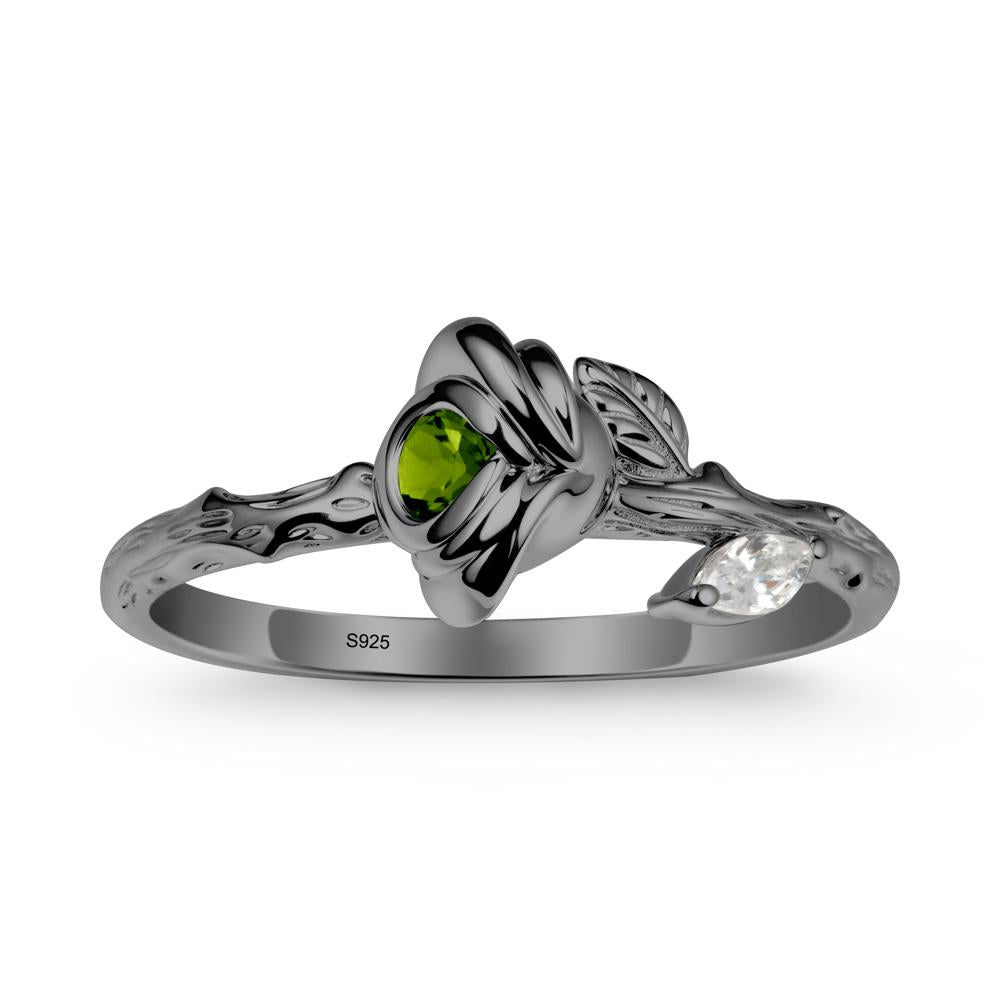 Round Diopside Rose Ring - LUO Jewelry #metal_black finish sterling silver