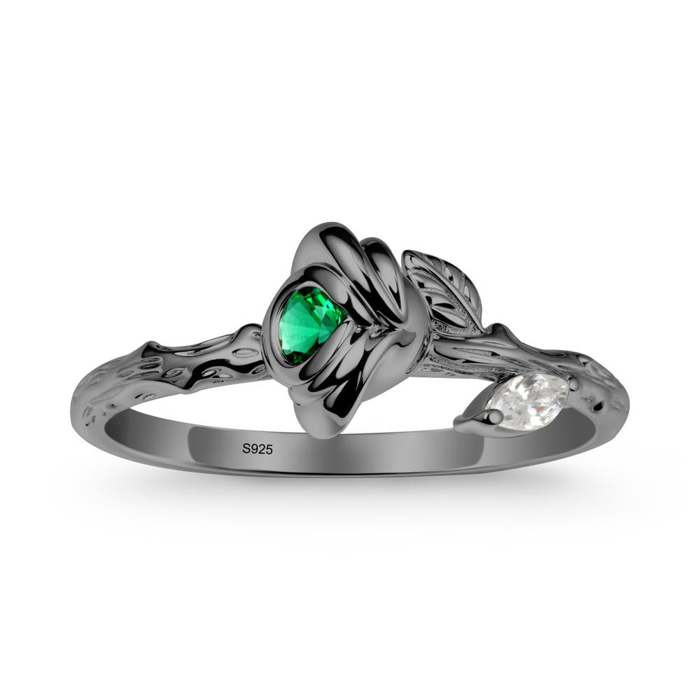 Emerald Self-Love Rose Ring - LUO Jewelry #metal_black finish sterling silver