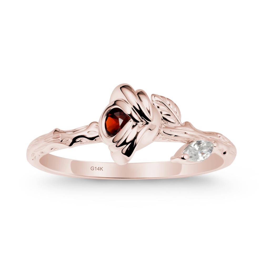 Rose Garnet Ring with Woodgrain Textured - LUO Jewelry #metal_14k rose gold