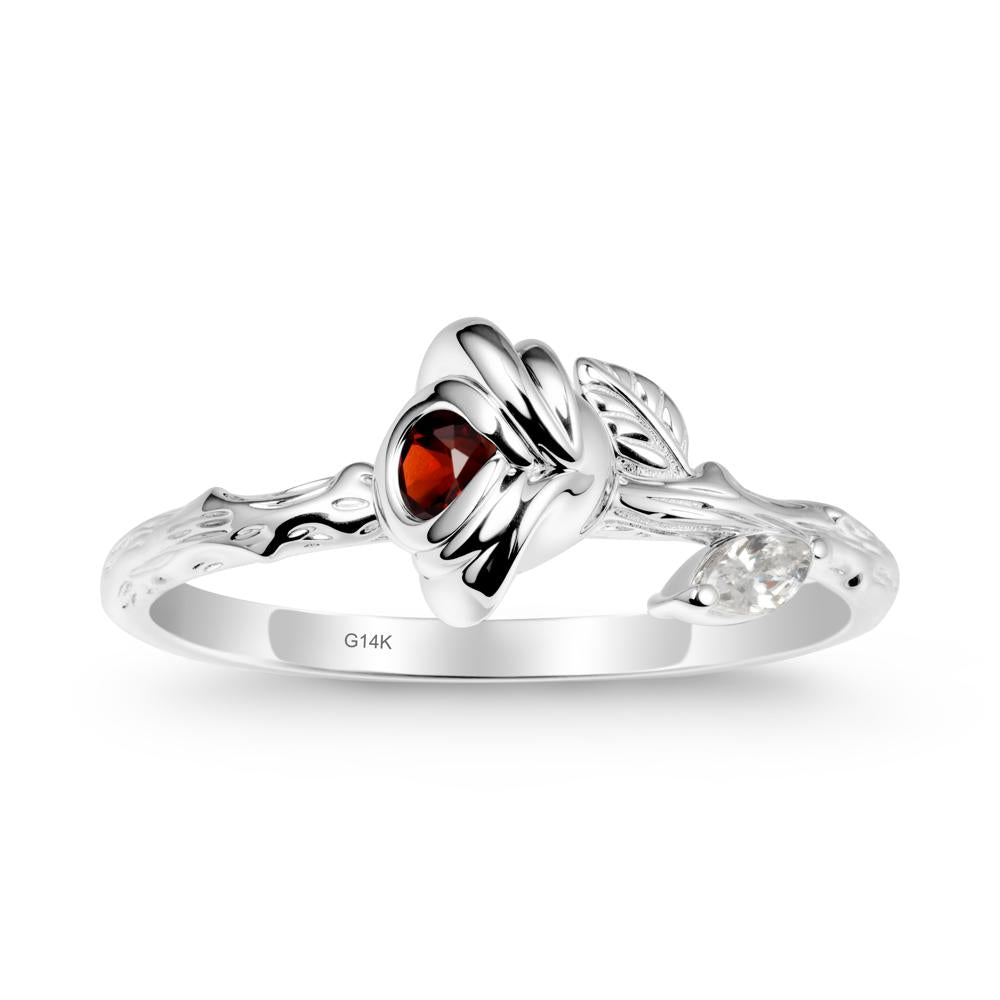 Rose Garnet Ring with Woodgrain Textured - LUO Jewelry #metal_14k white gold