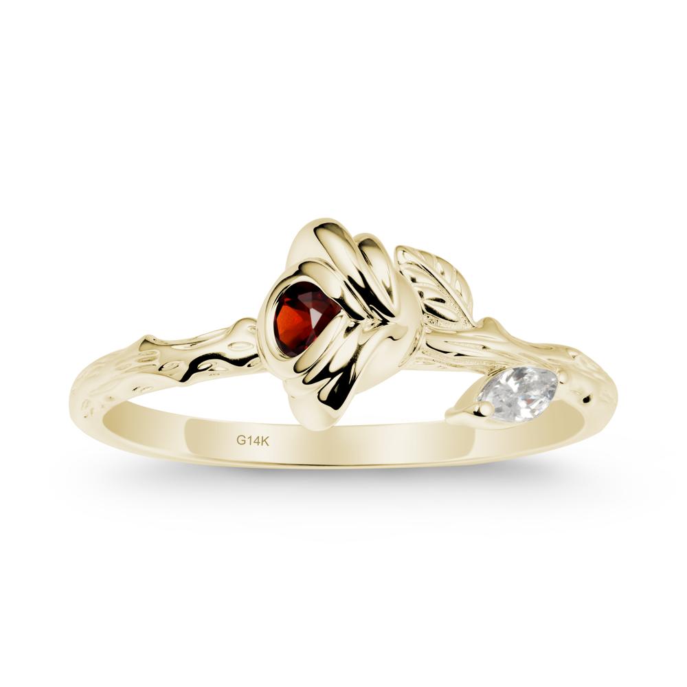 Rose Garnet Ring with Woodgrain Textured - LUO Jewelry #metal_14k yellow gold