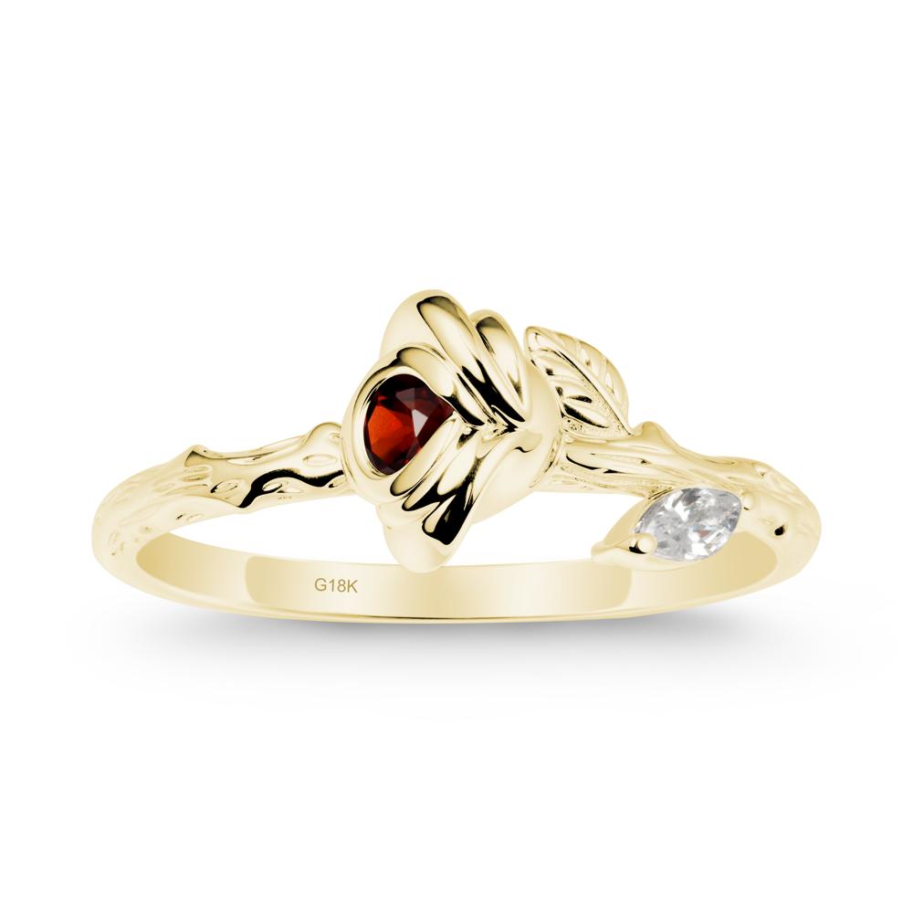 Rose Garnet Ring with Woodgrain Textured - LUO Jewelry #metal_18k yellow gold