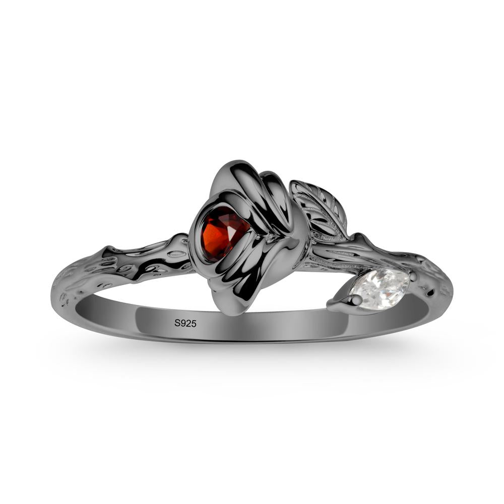 Rose Garnet Ring with Woodgrain Textured - LUO Jewelry #metal_black finish sterling silver