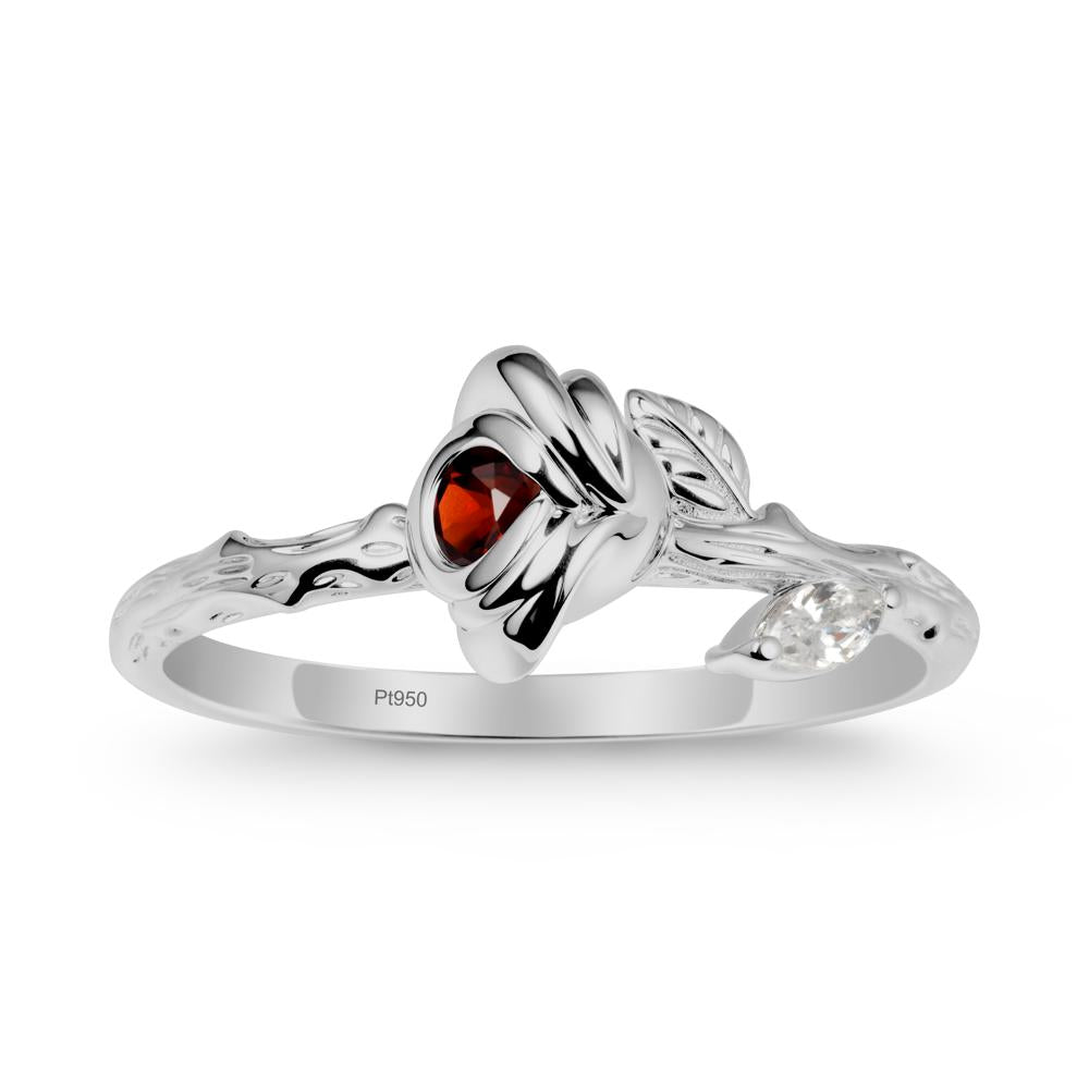 Rose Garnet Ring with Woodgrain Textured - LUO Jewelry #metal_platinum