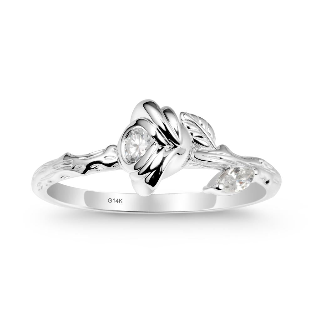 Rose Ring with Round Moissanite - LUO Jewelry #metal_14k white gold