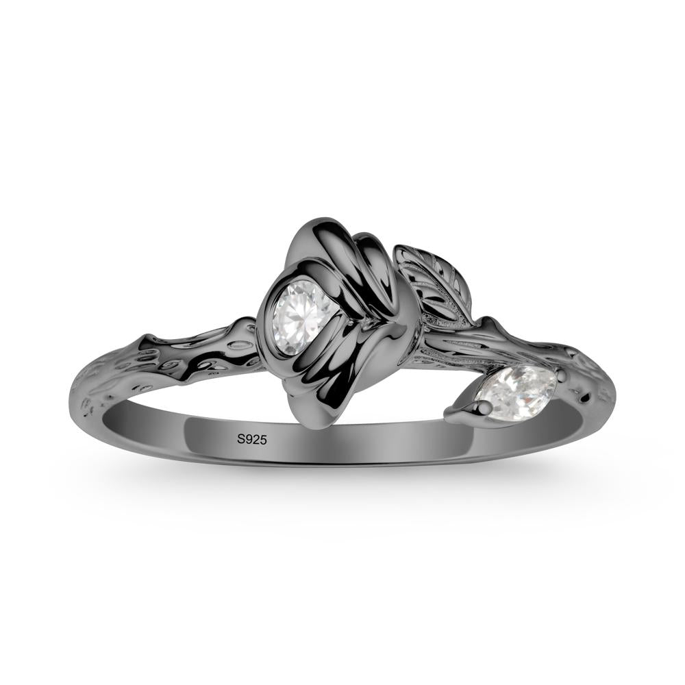 Rose Ring with Round Moissanite - LUO Jewelry #metal_black finish sterling silver