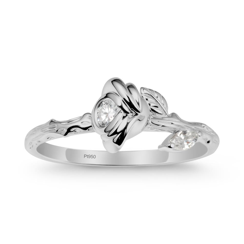 Rose Ring with Round Moissanite - LUO Jewelry #metal_platinum