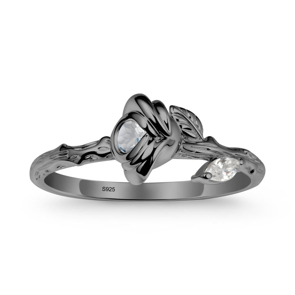 Round Moonstone Rose Ring - LUO Jewelry #metal_black finish sterling silver