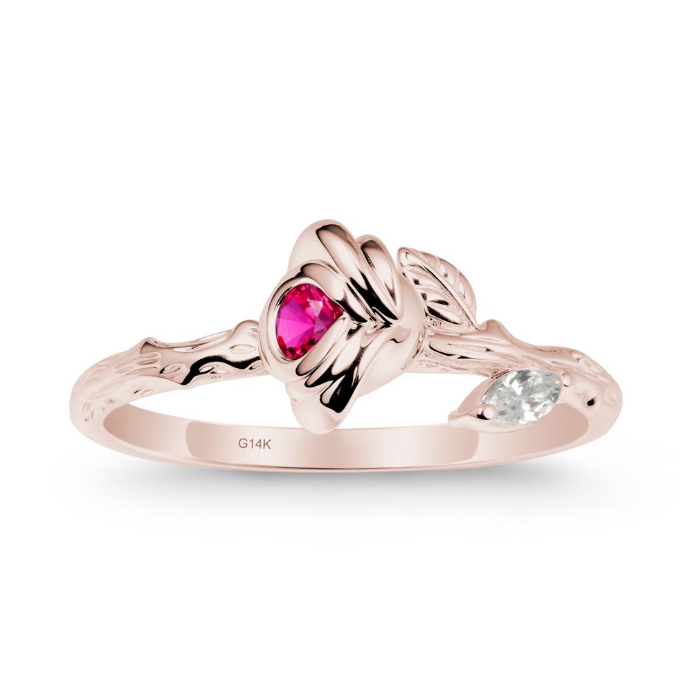 Rose Ruby Ring with Woodgrain Textured - LUO Jewelry #metal_14k rose gold