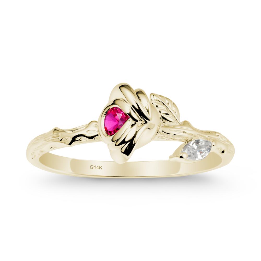 Rose Ruby Ring with Woodgrain Textured - LUO Jewelry #metal_14k yellow gold