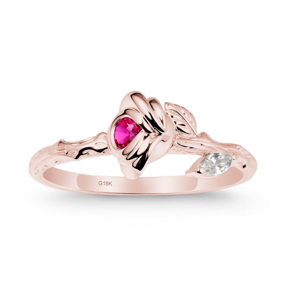 Rose Ruby Ring with Woodgrain Textured - LUO Jewelry #metal_18k rose gold