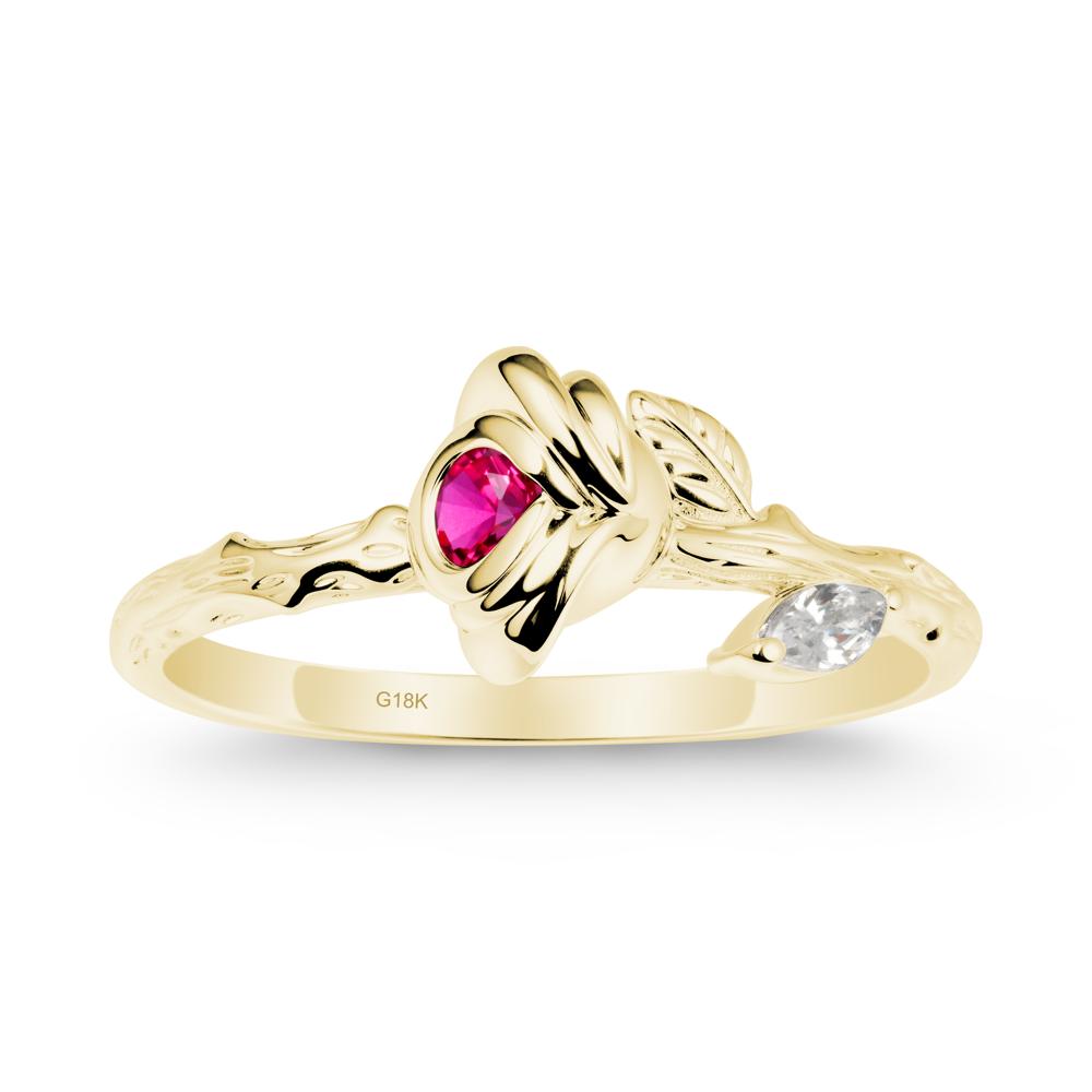 Rose Ruby Ring with Woodgrain Textured - LUO Jewelry #metal_18k yellow gold