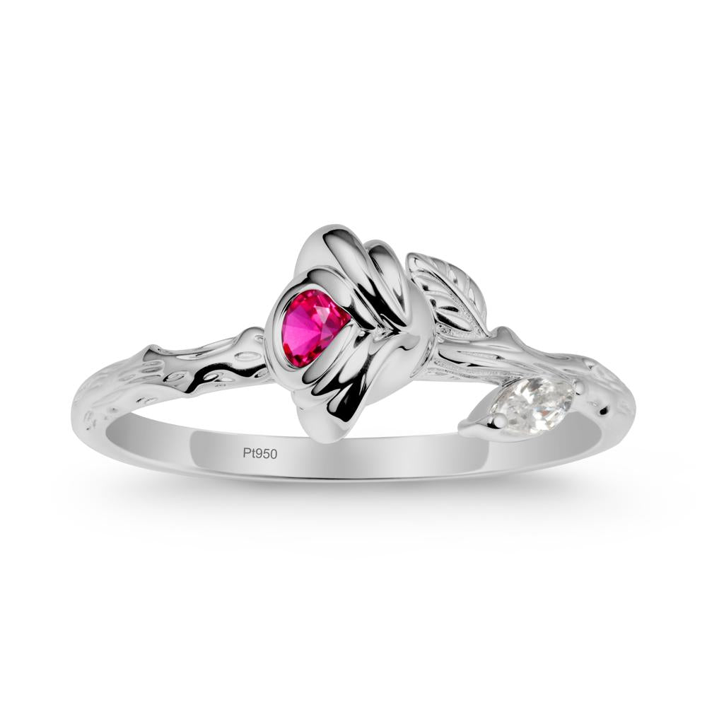 Rose Ruby Ring with Woodgrain Textured - LUO Jewelry #metal_platinum