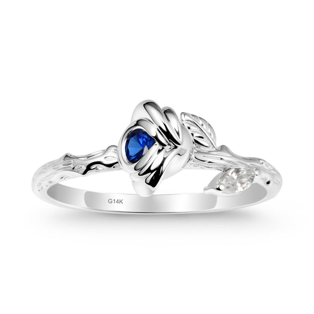 Rose Ring with Round Sapphire - LUO Jewelry #metal_14k white gold