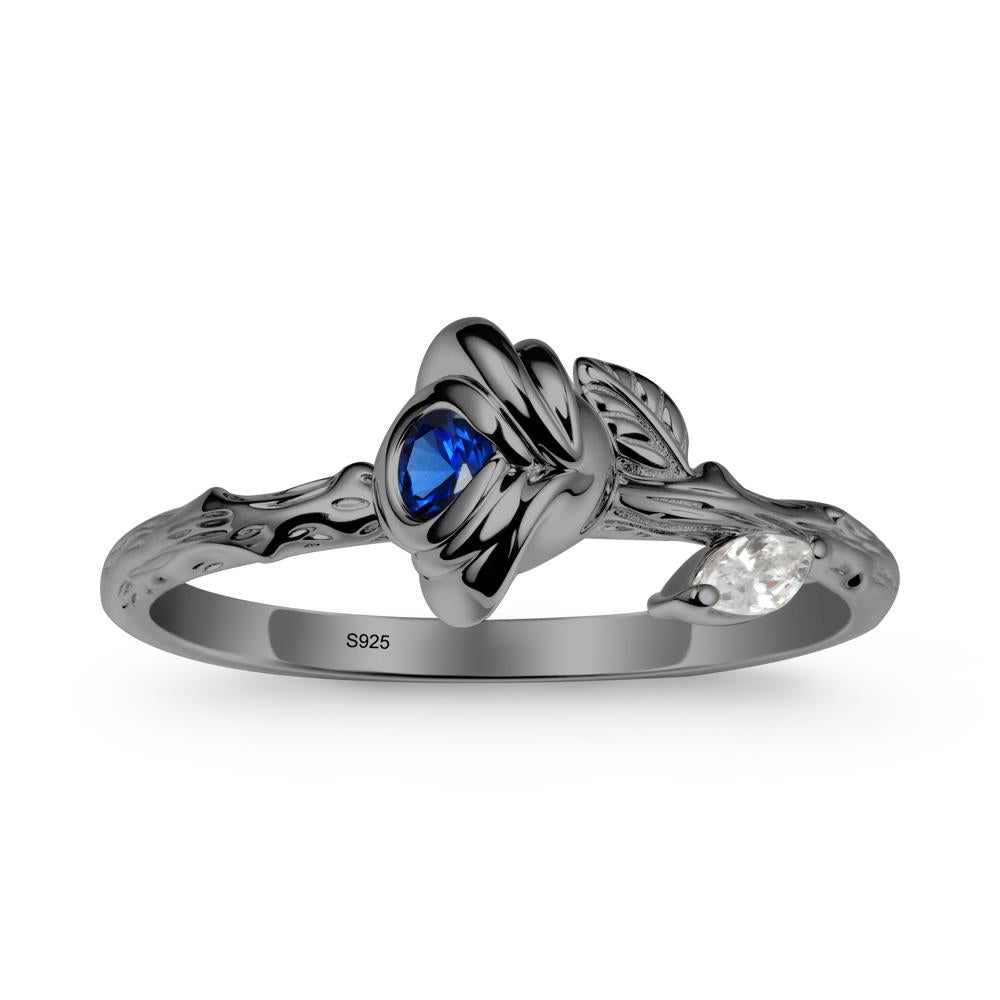 Rose Ring with Round Sapphire - LUO Jewelry #metal_black finish sterling silver