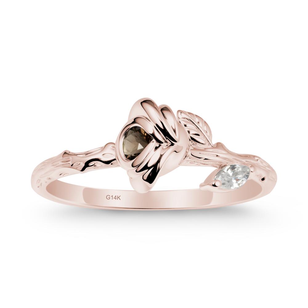 Round Smoky Quartz Rose Ring - LUO Jewelry #metal_14k rose gold