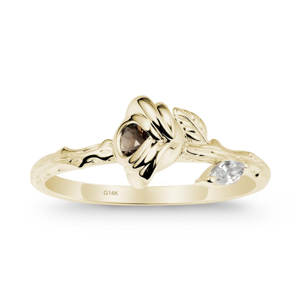 Round Smoky Quartz Rose Ring - LUO Jewelry #metal_14k yellow gold
