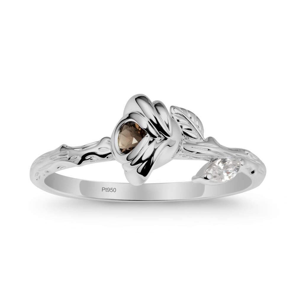 Round Smoky Quartz Rose Ring - LUO Jewelry #metal_platinum