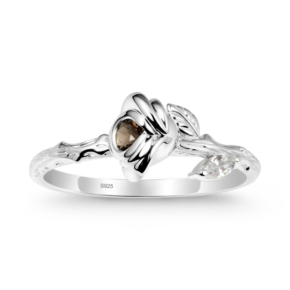 Round Smoky Quartz Rose Ring - LUO Jewelry #metal_sterling silver