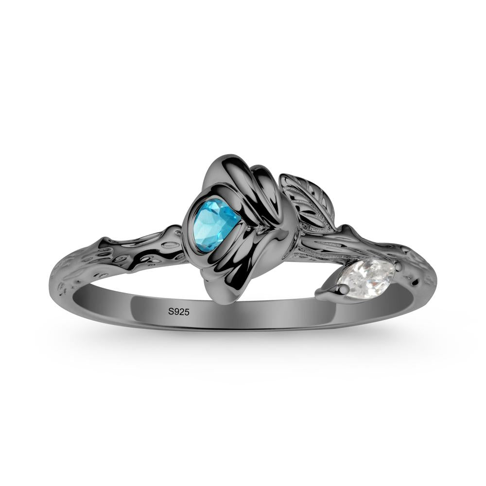 Swiss Blue Topaz Self-Love Rose Ring - LUO Jewelry #metal_black finish sterling silver
