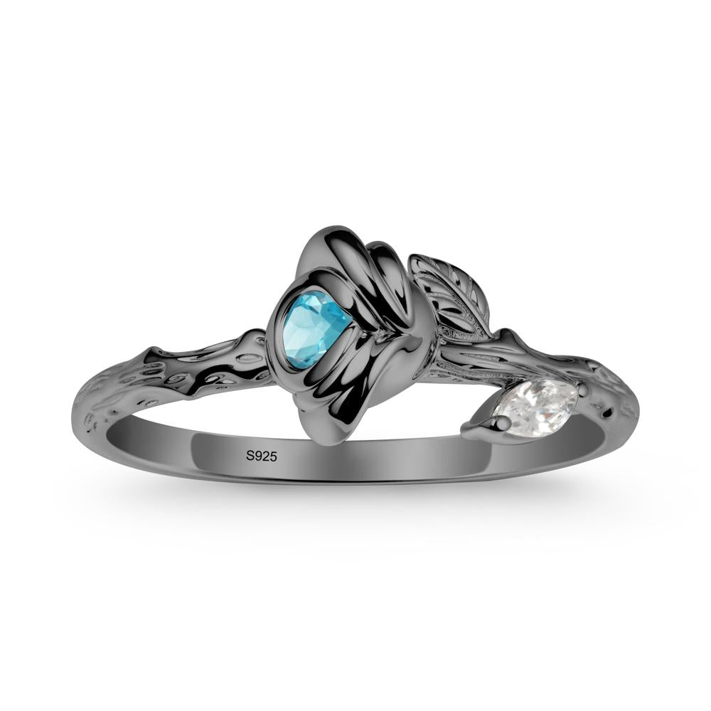 Swiss Blue Topaz Self-Love Rose Ring - LUO Jewelry #metal_black finish sterling silver