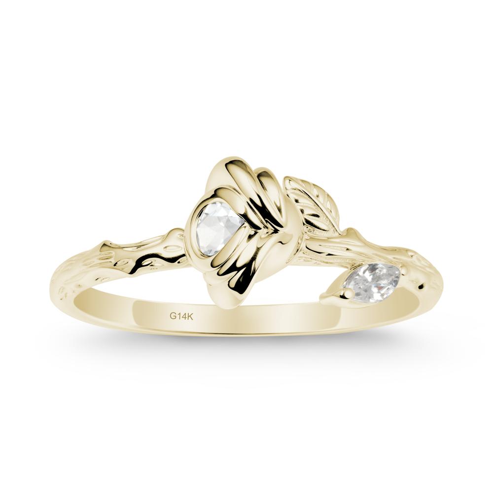 Rose Ring with Round White Topaz - LUO Jewelry #metal_14k yellow gold