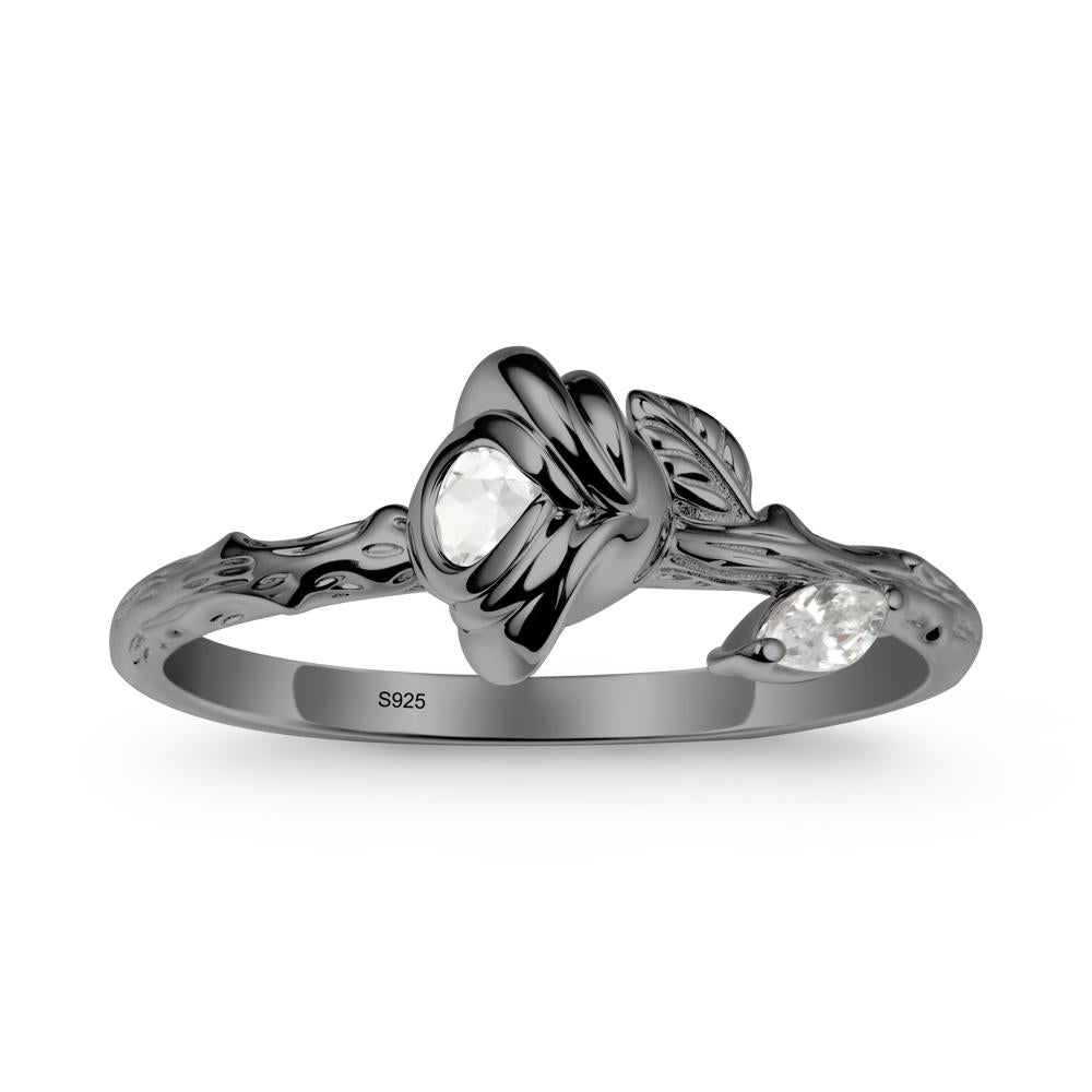 Rose Ring with Round White Topaz - LUO Jewelry #metal_black finish sterling silver