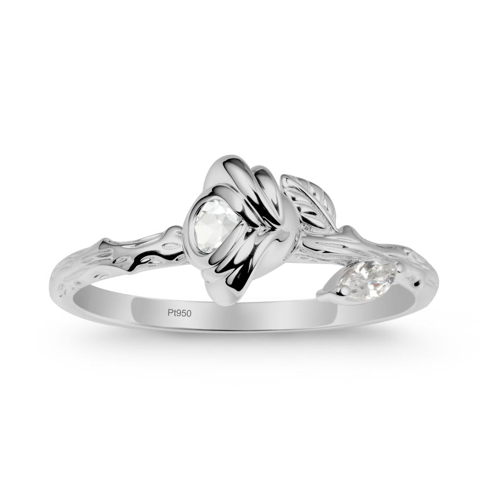 Rose Ring with Round White Topaz - LUO Jewelry #metal_platinum