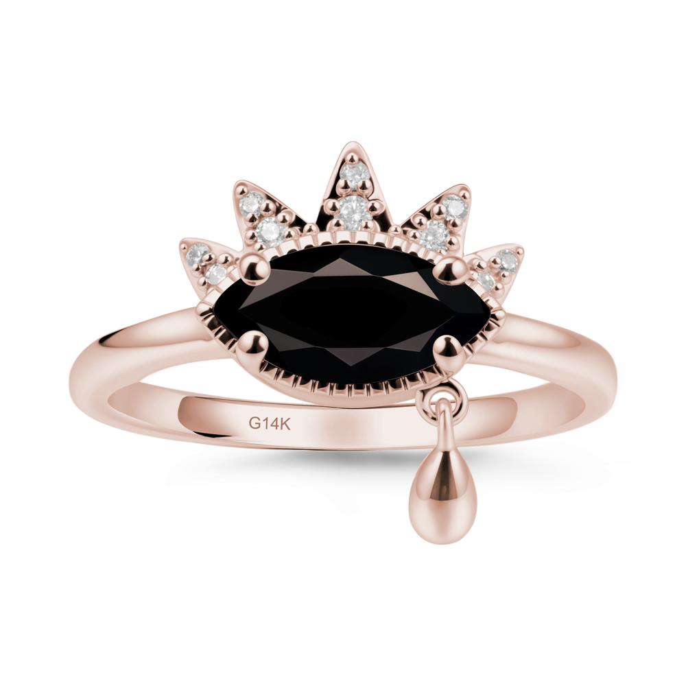 Marquise Black Spinel Evil Eye Ring - LUO Jewelry #metal_14k rose gold