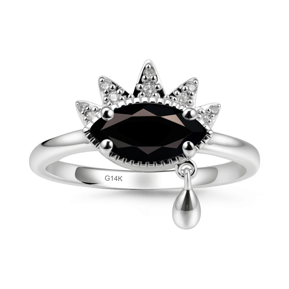 Marquise Black Spinel Evil Eye Ring - LUO Jewelry #metal_14k white gold