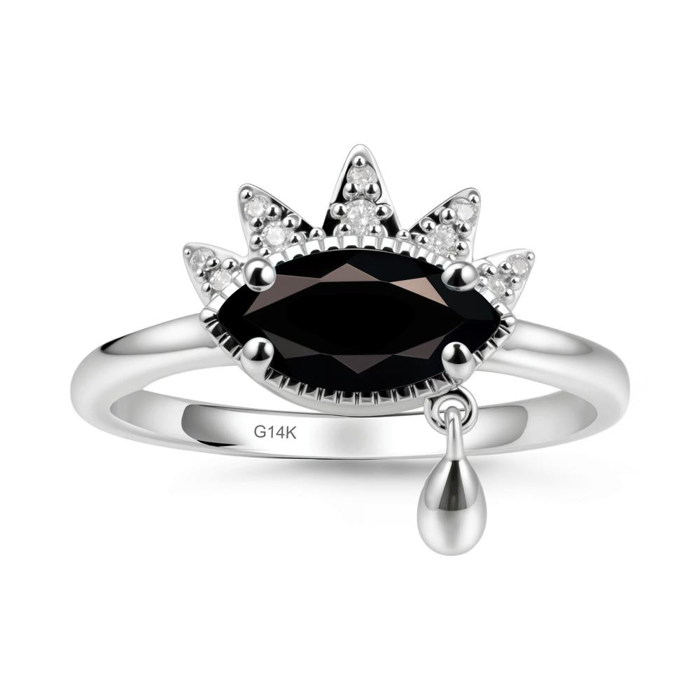 Marquise Black Spinel Evil Eye Ring - LUO Jewelry #metal_14k white gold