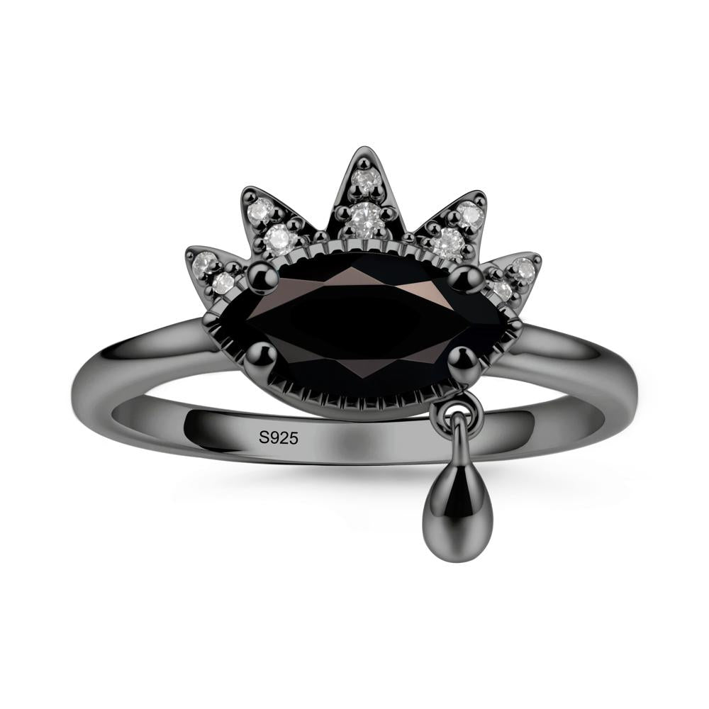 Marquise Black Spinel Evil Eye Ring - LUO Jewelry #metal_black finish sterling silver