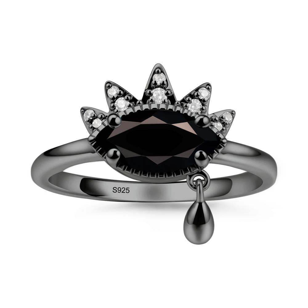 Marquise Black Spinel Evil Eye Ring - LUO Jewelry #metal_black finish sterling silver