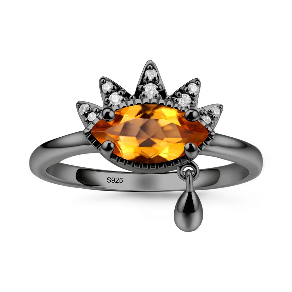 Evil Eye Marquise Cut Citrine Ring - LUO Jewelry #metal_black finish sterling silver