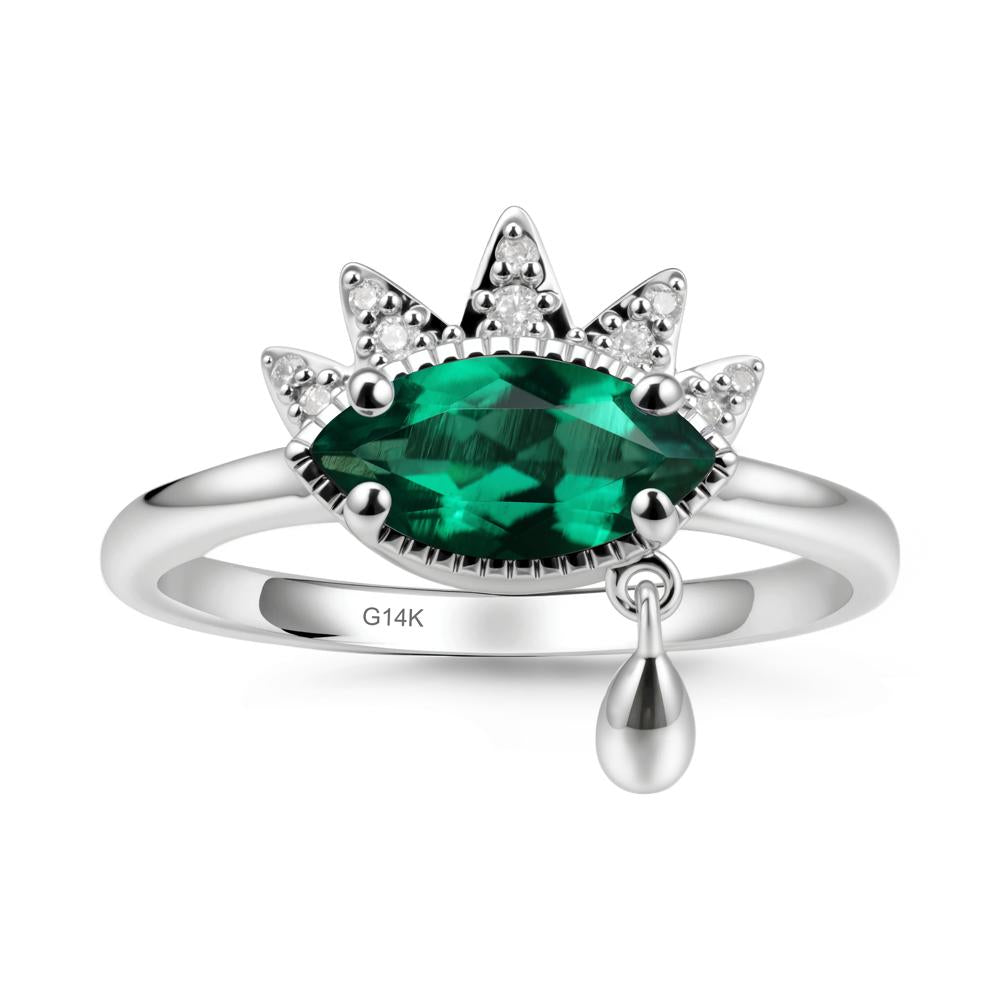 Marquise Emerald Evil Eye Ring - LUO Jewelry #metal_14k white gold
