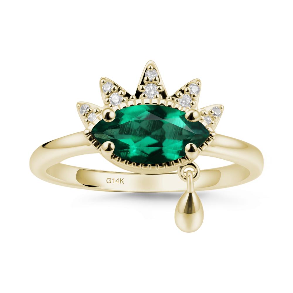 Marquise Emerald Evil Eye Ring - LUO Jewelry #metal_14k yellow gold