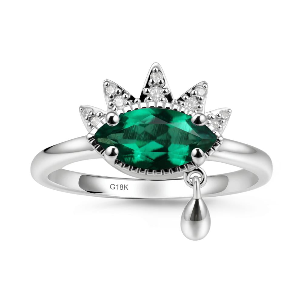 Marquise Emerald Evil Eye Ring - LUO Jewelry #metal_18k white gold