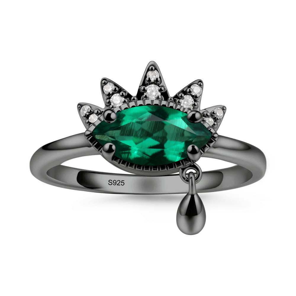 Marquise Emerald Evil Eye Ring - LUO Jewelry #metal_black finish sterling silver