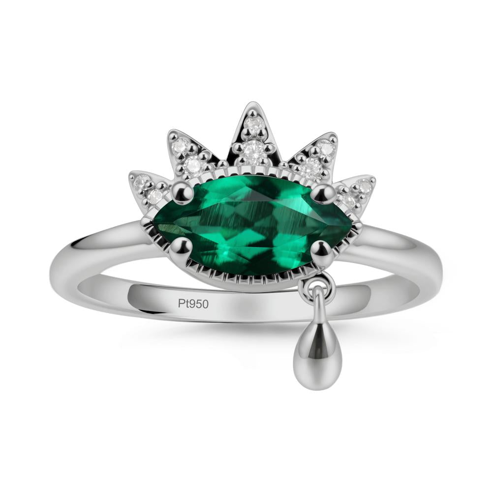 Marquise Emerald Evil Eye Ring - LUO Jewelry #metal_platinum