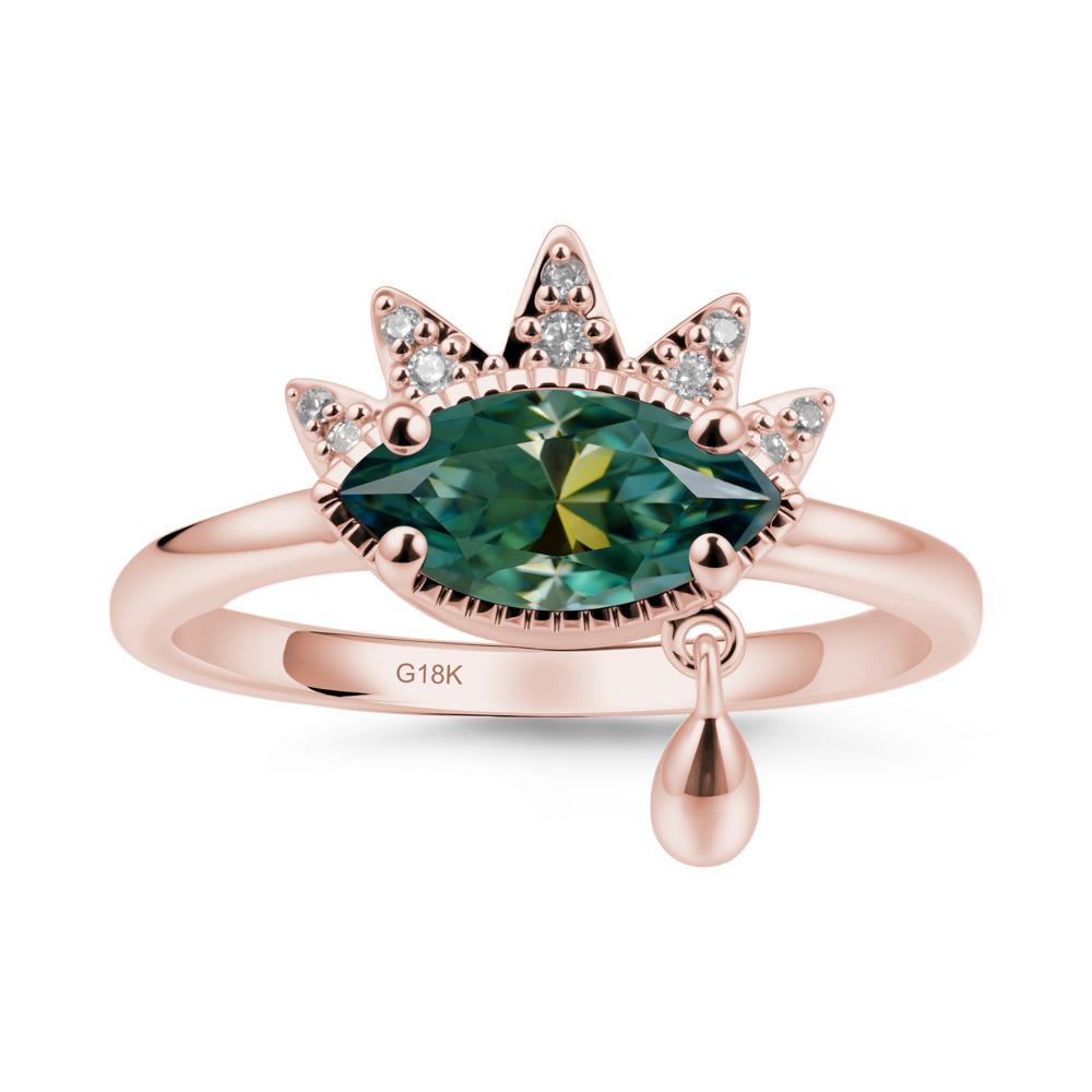 Marquise Green Moissanite Evil Eye Ring - LUO Jewelry #metal_18k rose gold