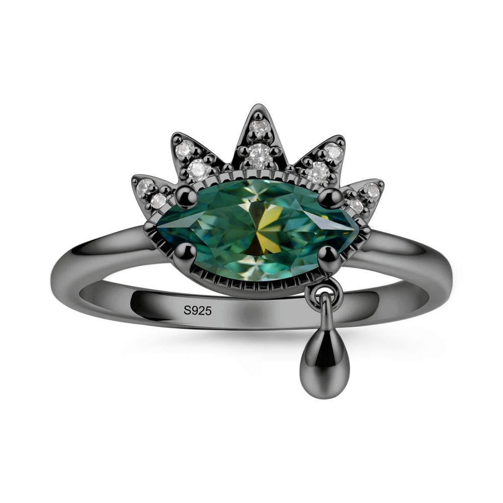 Marquise Green Moissanite Evil Eye Ring - LUO Jewelry #metal_black finish sterling silver