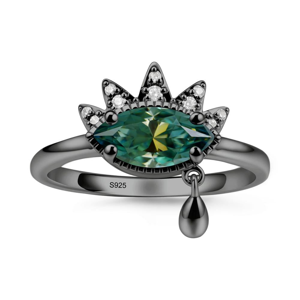 Marquise Green Moissanite Evil Eye Ring - LUO Jewelry #metal_black finish sterling silver