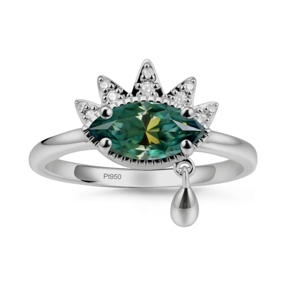 Marquise Green Moissanite Evil Eye Ring - LUO Jewelry #metal_platinum