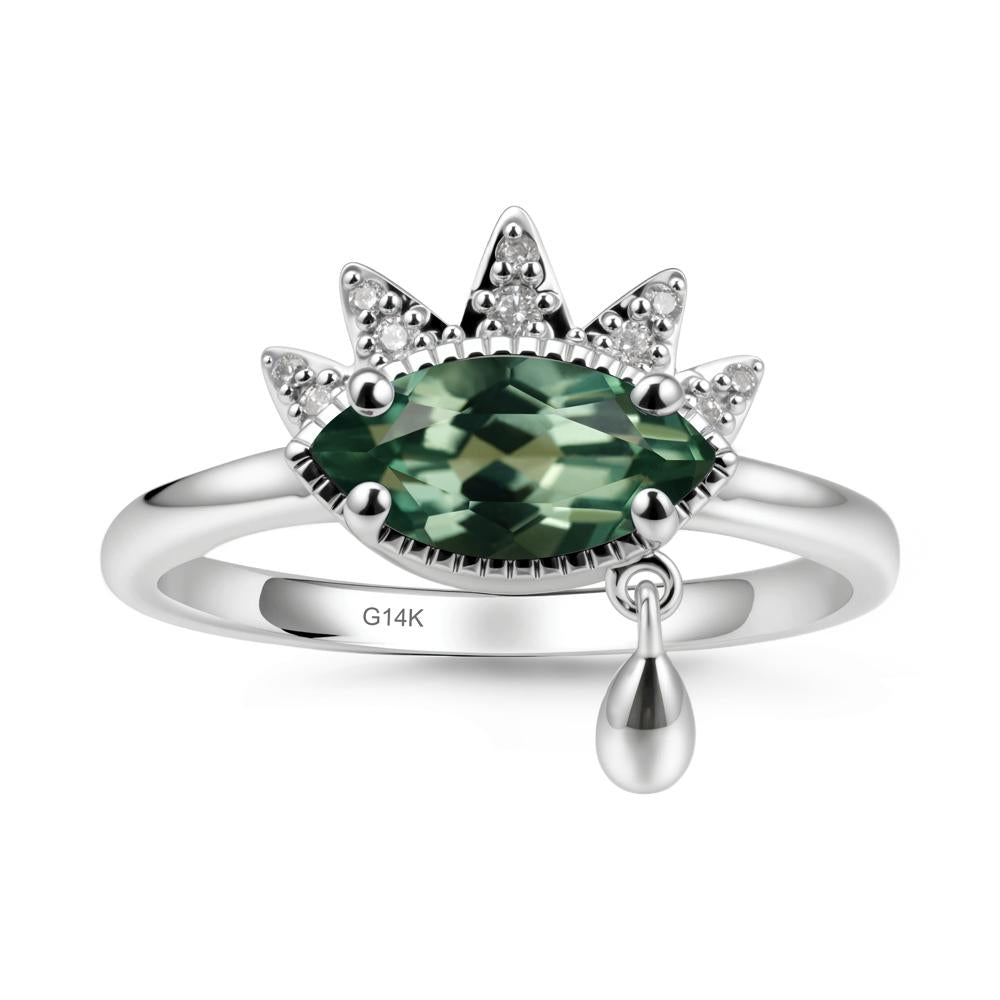 Evil Eye Marquise Cut Green Sapphire Ring - LUO Jewelry #metal_14k white gold