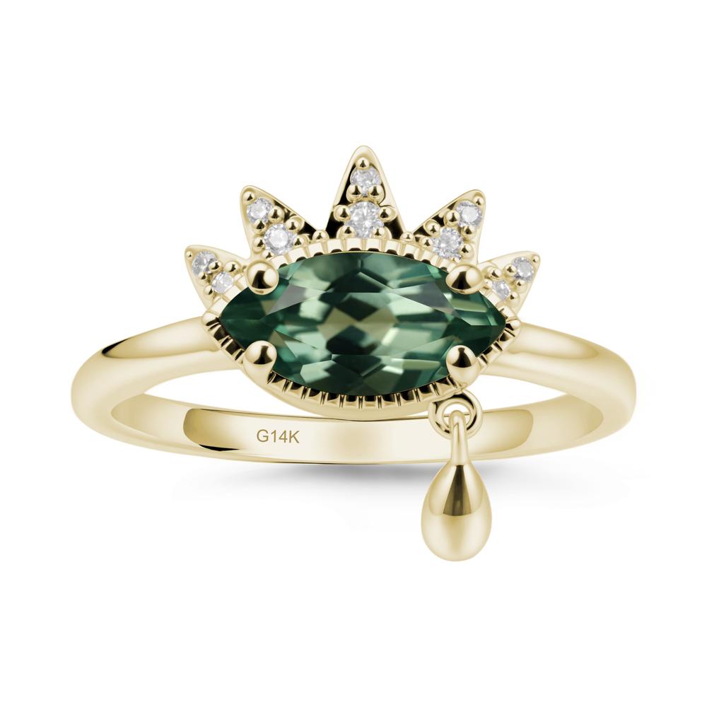 Evil Eye Marquise Cut Green Sapphire Ring - LUO Jewelry #metal_14k yellow gold
