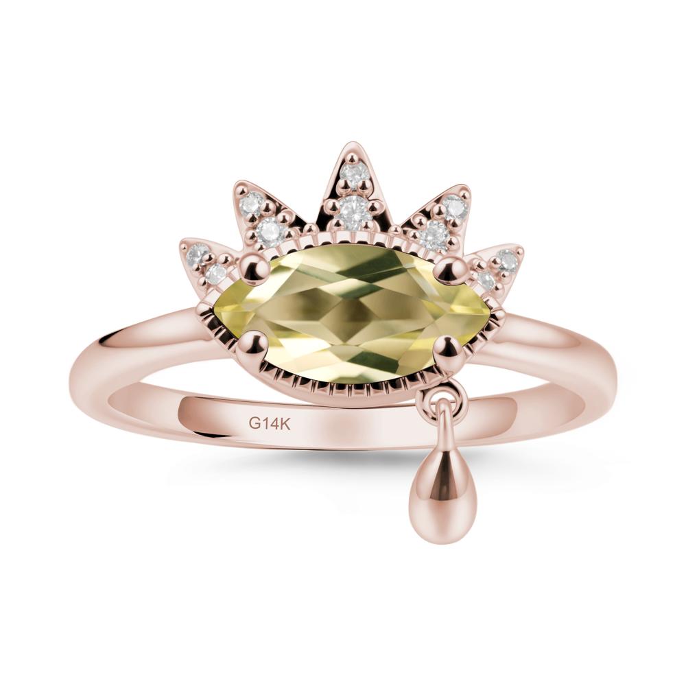 Marquise Lemon Quartz Evil Eye Ring - LUO Jewelry #metal_14k rose gold