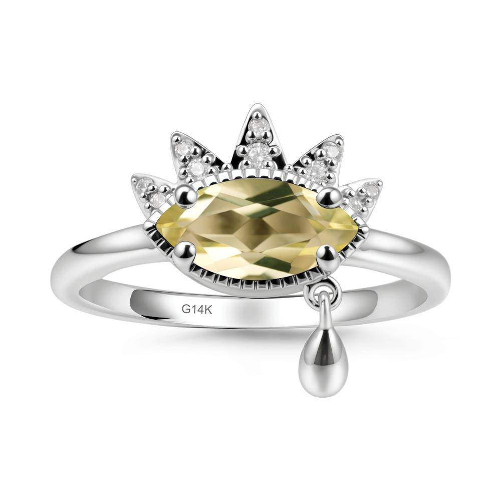 Marquise Lemon Quartz Evil Eye Ring - LUO Jewelry #metal_14k white gold